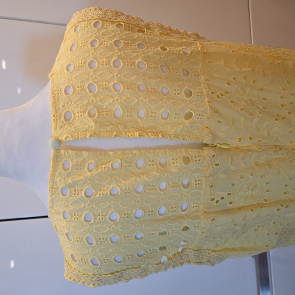 Loft Cotton Embroidered Floral Ruffled Eyelet Sleeveless Dress Yellow Size 12 - Picture 5 of 11